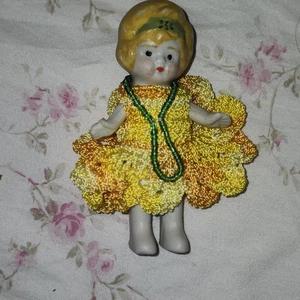 Antique flapper crochet dress Made in Japan FROZEN Charlotte doll bisque - Picture 1 of 15