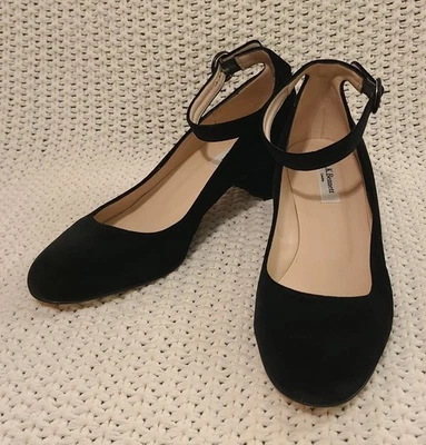 L.K. Bennett Negro Terciopelo/Cuero Bloque Mid Court Mary-Jane Tacones-1 Uso-Talla 39.5 Foto 1 de 4
