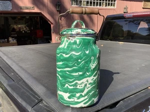 Antique Granite ware Chrysolite Green Swirl Enameled Milk Pail - Picture 1 of 8