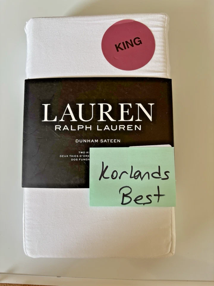 Ralph Lauren Dunham Sateen 2pc King Pillowcases Pale Blue 100 Cotton 300 Thread