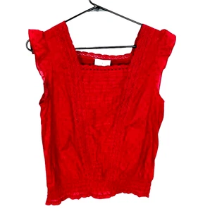 Lucky Brand Top Gr. S rot kokett Milchmädchen gesteppte Spitze zierlich Einzelhandel 59,00 $ - Bild 1 von 9
