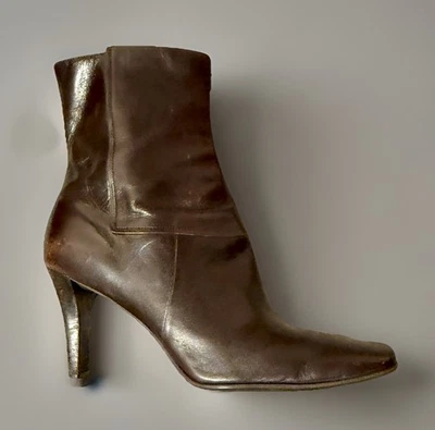 VTG 90s Y2k Nine West Patchwork Brown Leather Square Toe Ankle Boots  Sz 7.5 - Image 1 of 4