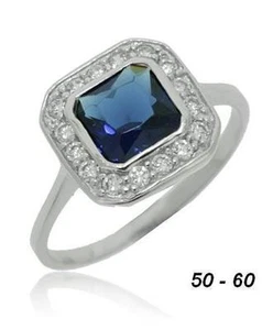 Dolly-Bijoux Bague Rhodié T50 Sertie Saphir Cz en Argent Massif 925 - Foto 1 di 1