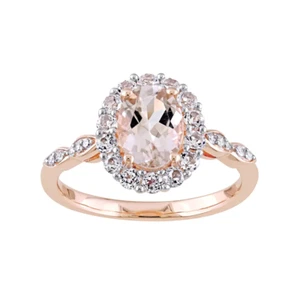 2ct Oval Peach Morganite Ring Lab-Created Moissanite Halo 14k Rose Gold Plated - Picture 1 of 5