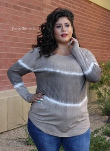 New VOCAL Womens PLUS SIZE CRYSTAL TAUPE OLIVE TIE DYE BLING TUNIC SHIRT USA 1X - Picture 1 of 5