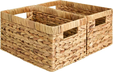 Storage Baskets, Rectangular Wicker Baskets with Built-In Handles, Medium 2-Pack Cover
