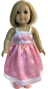 Puppenkleidung 18 Zoll Kleid Sommerkleid rosa weiß Satin passt amerikanische Mädchen Puppen - Bild 1 von 5