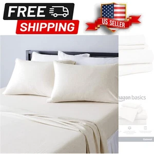 4-Piece Full Bed Sheet Set in Oatmeal - 100% Cotton Jersey for Ultimate Comfort - Picture 1 of 8