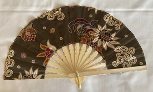 Fan Hand Bamboo Cloth Brown Handmade Indonesia New Avenico Summer Fashion #13 - Picture 1 of 24