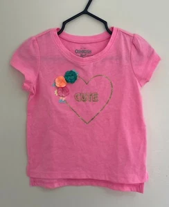 OshKosh B'Gosh Baby Girls Floral Glitter Heart T-Shirt w/ DEFECT, Pink,18 M,NWOT - Picture 1 of 4