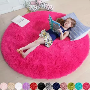 Hot Pink round Rug for Girls Bedroom,Fluffy Circle Rug 5'X5' for Kids Room,Furry - Picture 1 of 12