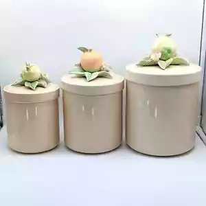 Fitz and Floyd Orchard Set of 3 Canisters Hand Painted Pears Leaves Pastels 1982 - Picture 1 of 10