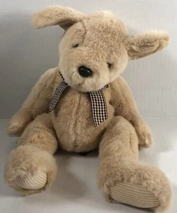 RUSS Berrie Co Plush Dog Puppy Doggy Tan Bendy Ears Bow Corduroy - Picture 1 of 5
