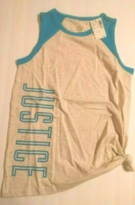 NEW Justice Girls Sz 10 Active Logo Shirt Tank top Blue/Gray Back to School NWT - Picture 1 of 4