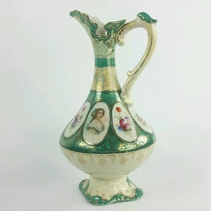 Antique Victorian Portrait Porcelain Pitcher Vase - Picture 1 of 11