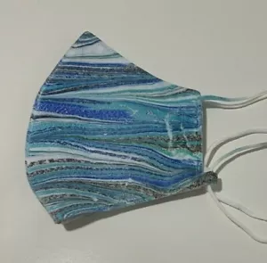 Blue Mable Face Mask Handmade Mabling Art Washable Nose and Mouth Protection - Picture 1 of 7
