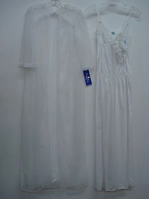 USA Made Nancy King Lingerie Peignoir Set Gown/Robe/Garter Size S White #885Q - Image 1 of 3