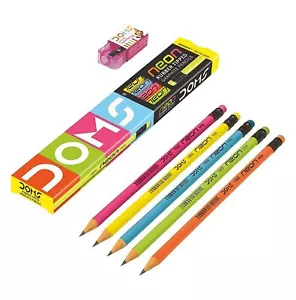 Doms Neon Rubber Tipped HB/2 Graphite Pencils Free Sharpner Inside Pack Of 10 - Picture 1 of 3