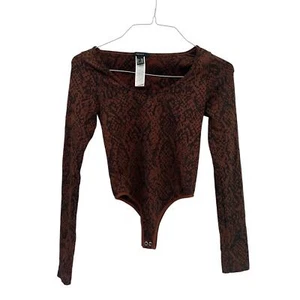 Forever 21 Body M/L braun schwarz Schlangenleder Animal Print Damen Oberteil lang Slv - Bild 1 von 7