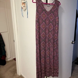 Pretty Joan Rivers Pink /black/orange Geo Maxi Dress PL - Picture 1 of 5