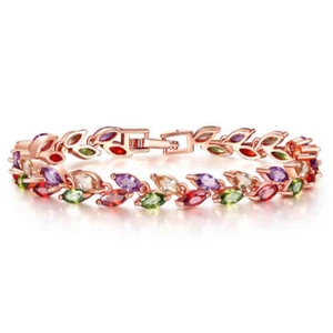 Multi Gems Morganite Purple Amethyst Peridot Garnet Rose Gold Plated Bracelets - Picture 1 of 6