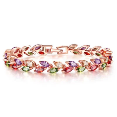 Pulseras chapadas en oro rosa granate peridoto amatista púrpura morganita multi gemas Foto 1 de 4