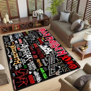Music Rock and Roll logo Pattern Carpet Kiss Rug Music lover rug Floor Mat Gift - Picture 1 of 5