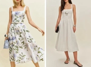Damen-Midikleid Reformation quadratischer Ausschnitt rückenfrei A-Linie - Bild 1 von 15