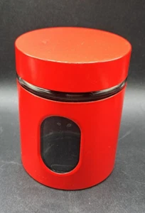 Kirschrot Retro Kanister Fenster Zylinder Gläser Glas Blechfolie Schraubdeckel - Bild 1 von 6