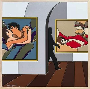 Amanti Ugo Nespolo Quadro Opera Dipinto in Acrilico su Legno PEZZO UNICO 30x30 - Bild 1 von 1