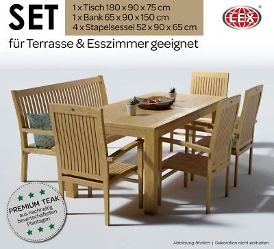 Teak Gartensitzgruppe Teakholz 4xSessel Bank Tisch 180 cm Gartenmöbel Esszimmer - Bild 1 von 4
