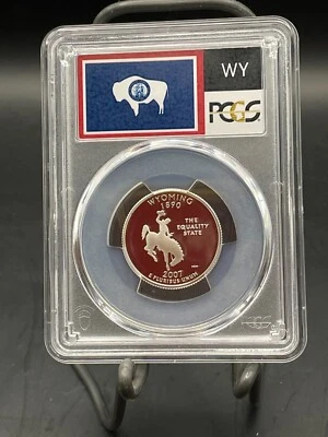 2007-S Wyoming SILVER State Flag Label Quarter Proof PCGS PR70DCAM Deep Cameo 25 - Image 1 of 4