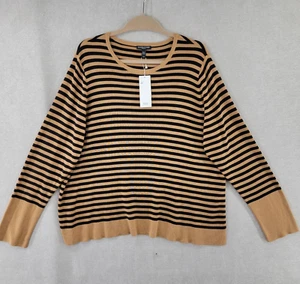 Eileen Fisher Sweater Womens 2X Gold Black Striped NEW Silk Preppy Classic City - Picture 1 of 10