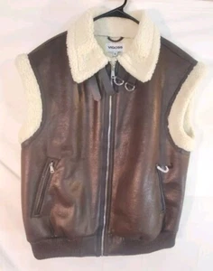 Vigoss Women's Size XL Brown Faux Sherling Lined Zipper Jacket Vest New Tags - Picture 1 of 4