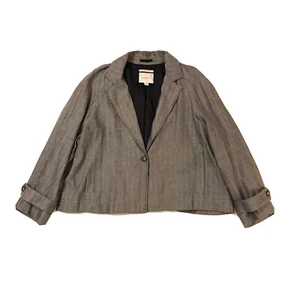 Trenery Herringbone Raglan Sleeve Single Breasted Linen Wool Blazer 16 XL Grey - Picture 1 of 20