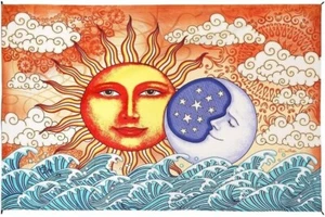 New Sun Moon and Ocean Tapestry Wall Hanging Art Gift 90x60 Celestial Clouds NIP - Picture 1 of 4