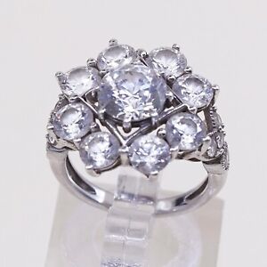 Sz 5, Vtg Sterling Silver Flower Ring, 925 Silver Engagement Ring W/ Cz