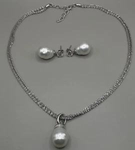 Women’s Sterling Silver 925 Italy Necklace Earrings Set Faceted Crystals Pearls - Picture 1 of 20
