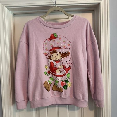 STRAWBERRY SHORTCAKE Small Pink Crewneck Sweatshirt 80s 90s Retro Custard Cat - Image 1 of 4