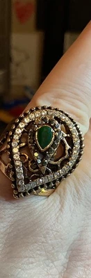 东方土耳其奥斯曼帝国 TearDrop Lab 创建翡翠 14K 戒指 尺寸 8 1/2 — 第 1/3 张图片