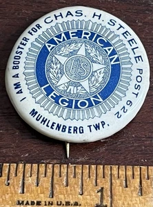 AMERICAN LEGION, Booster for Chas H Steele, Pinback Button  1.25 in Dia. - Picture 1 of 2