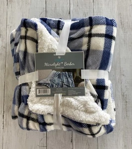 Comfort Bay Microlight Berber Throw Blanket Blue & White Plaid 50”x60” NWT - Picture 1 of 7