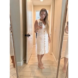 CLUB MONACO Off-White Pinstriped Linen Blend Front Button Pencil Dress Size 6 - Picture 1 of 13