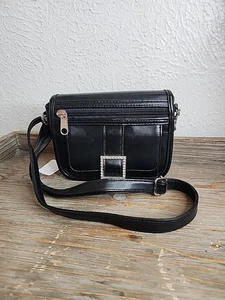 Vintage schwarz über der Schulter/Umhängetasche kleine Handtasche mehrere Taschen Spiegel - Bild 1 von 5