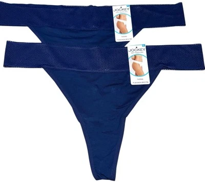 JOCKEY Women’s 2-Pair Thong Blue Underwear Panties Lace Modal Blend Size 9 XXL - Image 1 of 3