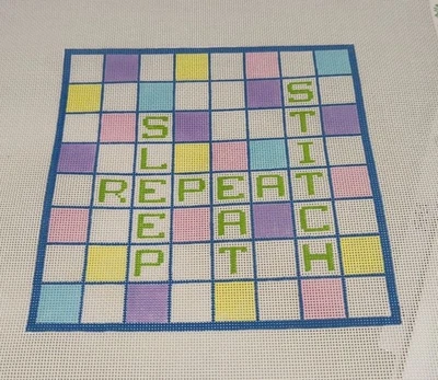 Annie Lee Designs Crossword Stitchery Needlepoint Canvas Eat Stitch Sleep Repeat - Image 1 of 4