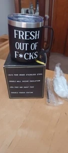 *NEU* Fresh Out Of F*cks doppelwandiger isolierter Stahlbecher mit Metallstrohhalm & Bürste - Bild 1 von 3