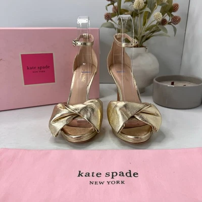Kate Spade Bridal Bow Leather Heeled Pumps Pale Gold K1004 Women's 5.5B NWB - Image 1 of 4