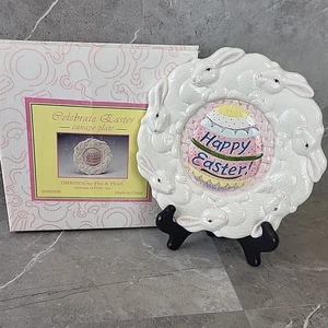 Vintage Fitz & Floyd Omnibus Bunny Rabbit Canape Plate "Celebrate Easter" 8" EUC - Picture 1 of 9