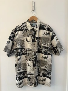 AFTCO Bluewater Button Down Black Tan Fishing Boat Camp Shirt Mens Size Large - Picture 1 of 6
